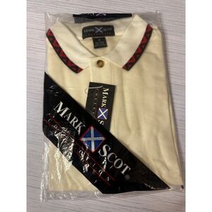 Mark Scot Collection Medium Mens Cream Cotton Polo Shirt Patterned Collar NWT